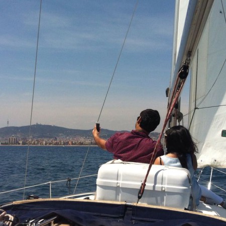 Sailing trip in front of Barcelona's skyline