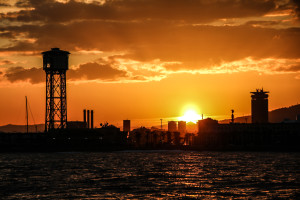 Sailing sunset Barcelona