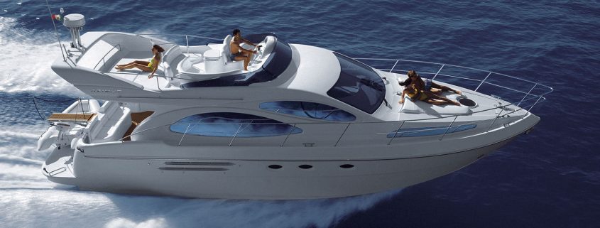 Azimut luxury motor yacht in Barcelona, featuring an expansive flybridge and Italian-designed sun lounging areas for exclusive private charters.