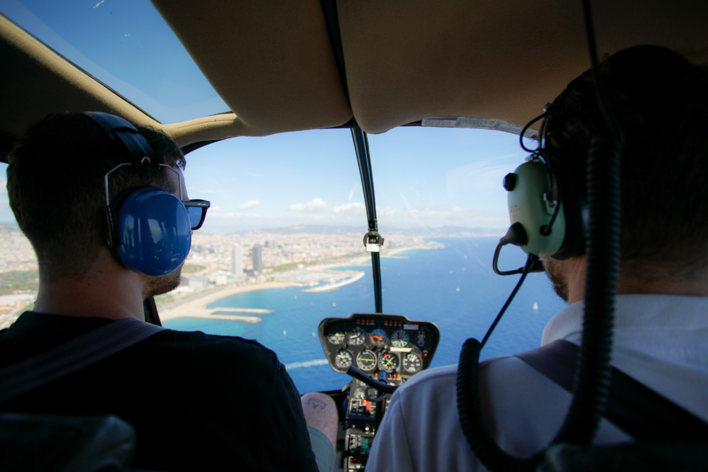 View of the coast of Barcelona from inside the helicopter